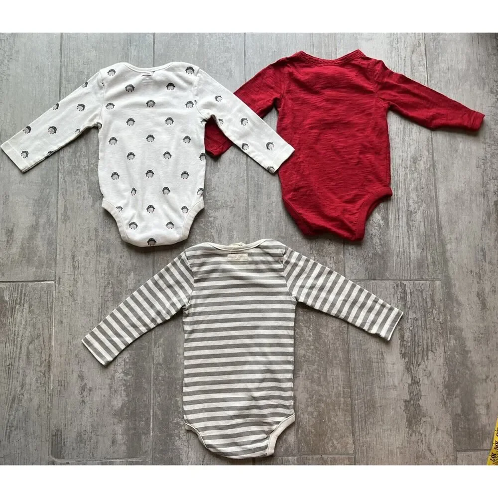 BABY GAP Toddler One Piece Long Sleeve Bodysuits Lot Set of 3 Cotton 12-18m